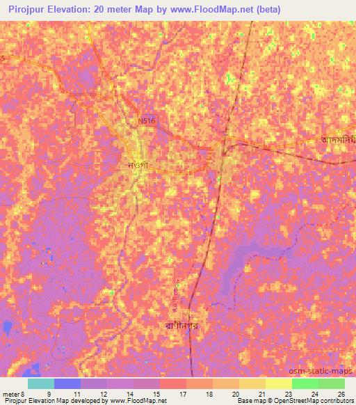 Pirojpur,Bangladesh Elevation Map