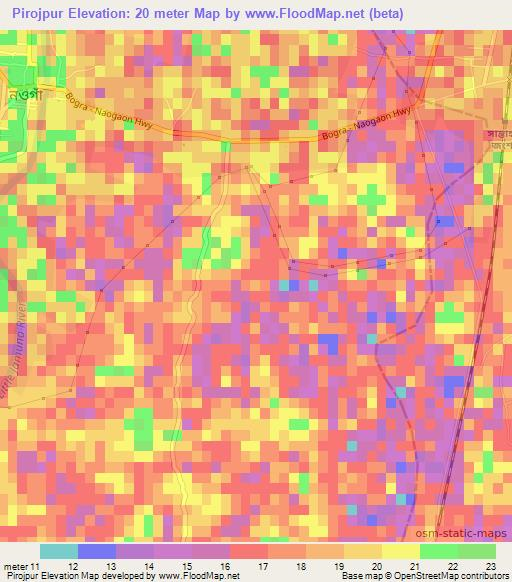 Pirojpur,Bangladesh Elevation Map