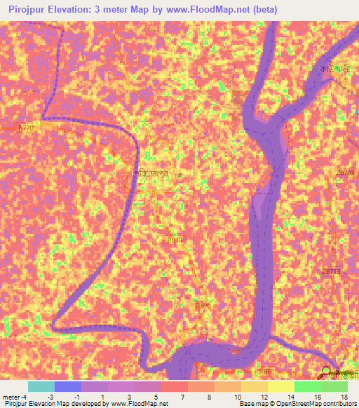 Pirojpur,Bangladesh Elevation Map