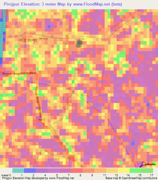 Pirojpur,Bangladesh Elevation Map