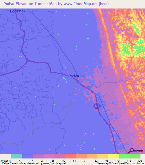 Patiya,Bangladesh Elevation Map