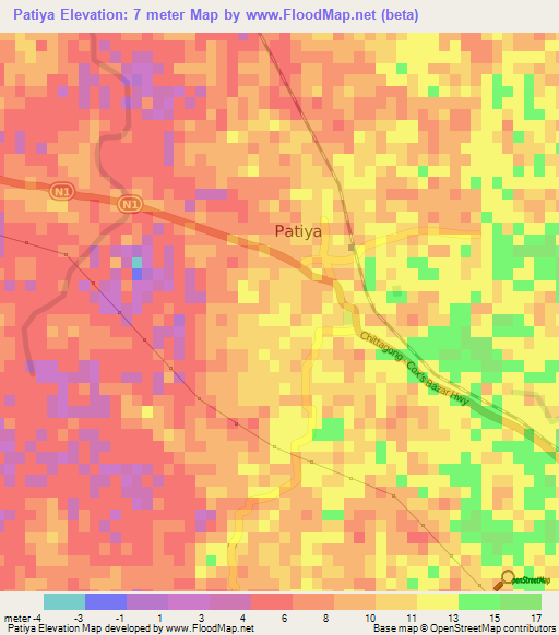 Patiya,Bangladesh Elevation Map