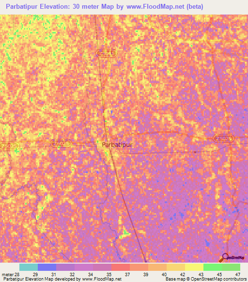 Parbatipur,Bangladesh Elevation Map