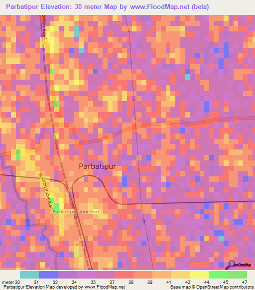 Parbatipur,Bangladesh Elevation Map