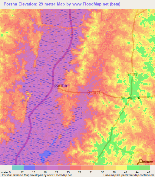 Porsha,Bangladesh Elevation Map