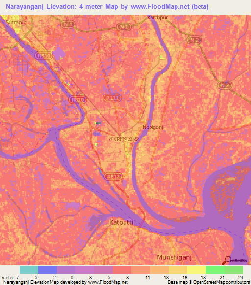 Narayanganj,Bangladesh Elevation Map