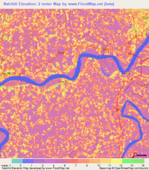 Nalchiti,Bangladesh Elevation Map