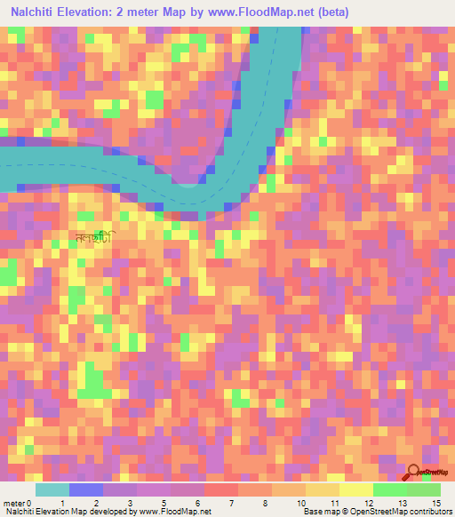 Nalchiti,Bangladesh Elevation Map