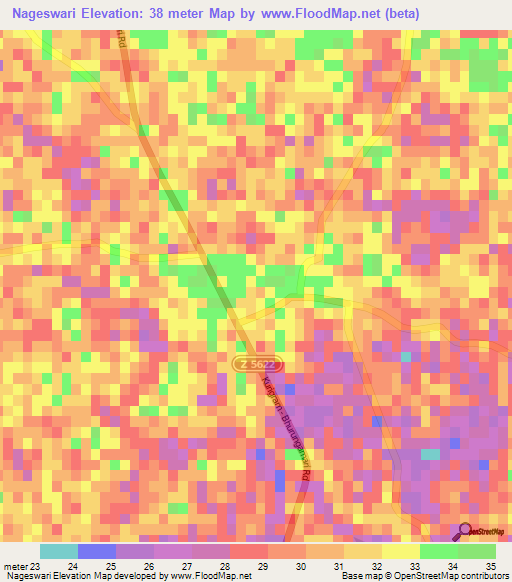 Nageswari,Bangladesh Elevation Map