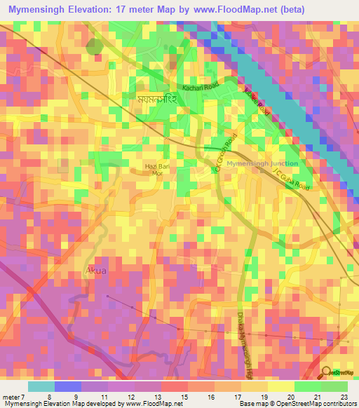 Mymensingh,Bangladesh Elevation Map