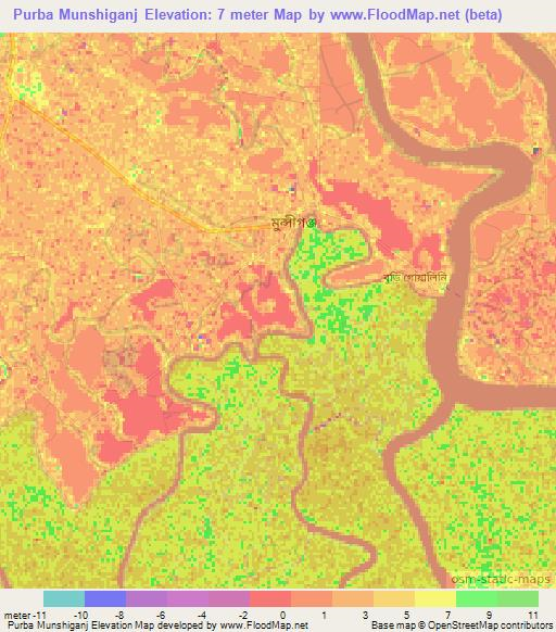 Purba Munshiganj,Bangladesh Elevation Map