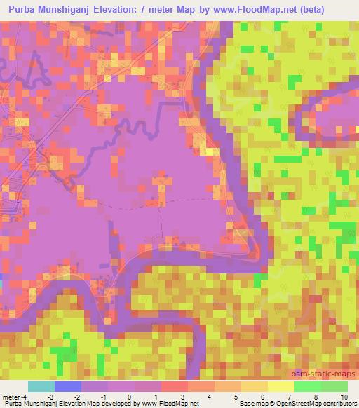 Purba Munshiganj,Bangladesh Elevation Map