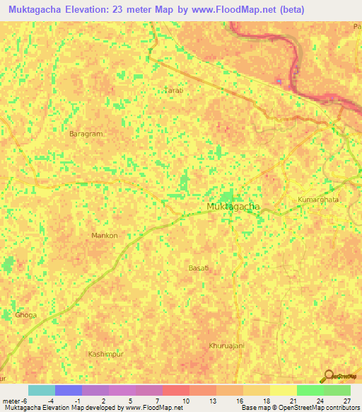 Muktagacha,Bangladesh Elevation Map