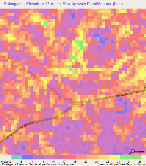 Muktagacha,Bangladesh Elevation Map