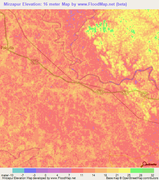 Mirzapur,Bangladesh Elevation Map