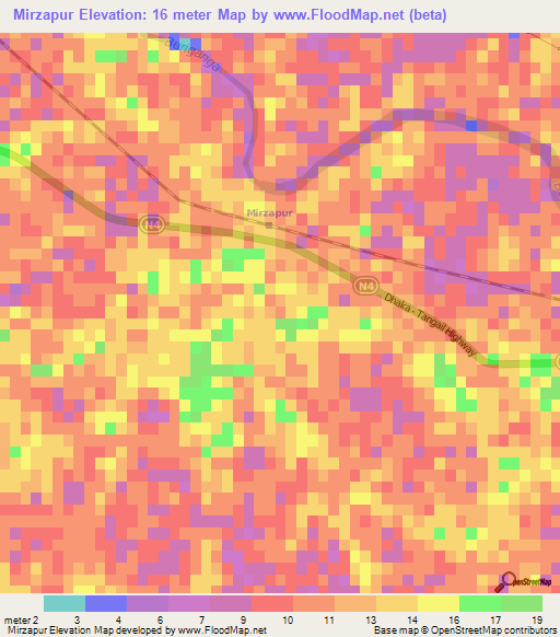 Mirzapur,Bangladesh Elevation Map