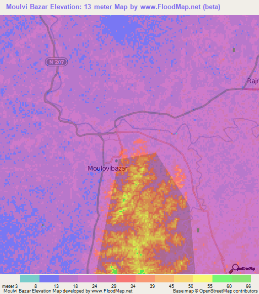 Moulvi Bazar,Bangladesh Elevation Map