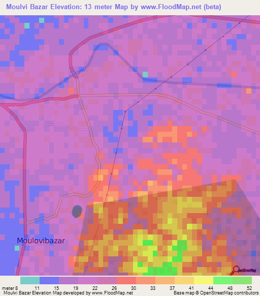 Moulvi Bazar,Bangladesh Elevation Map