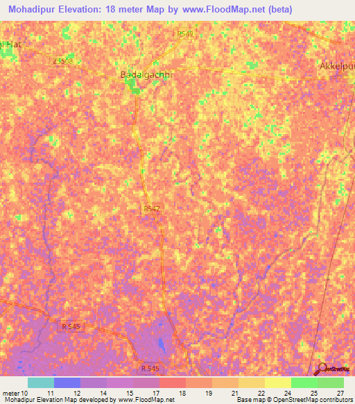 Mohadipur,Bangladesh Elevation Map