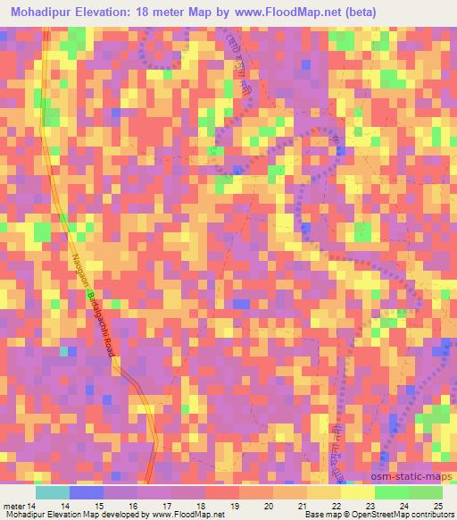 Mohadipur,Bangladesh Elevation Map