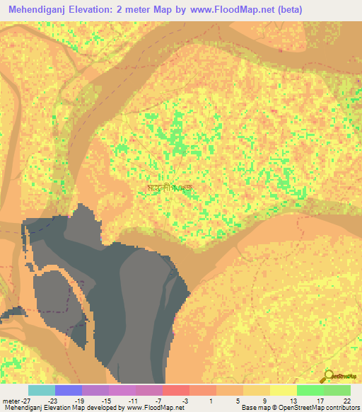 Mehendiganj,Bangladesh Elevation Map