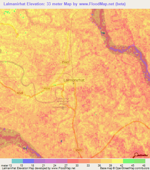 Lalmanirhat,Bangladesh Elevation Map