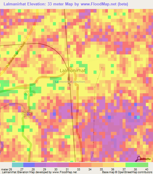 Lalmanirhat,Bangladesh Elevation Map