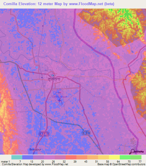 Comilla,Bangladesh Elevation Map