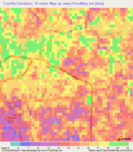 Comilla,Bangladesh Elevation Map