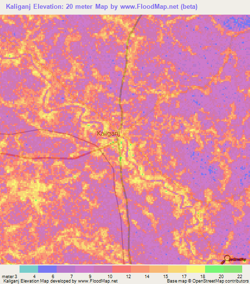 Kaliganj,Bangladesh Elevation Map