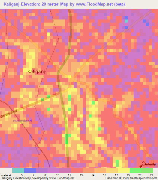 Kaliganj,Bangladesh Elevation Map