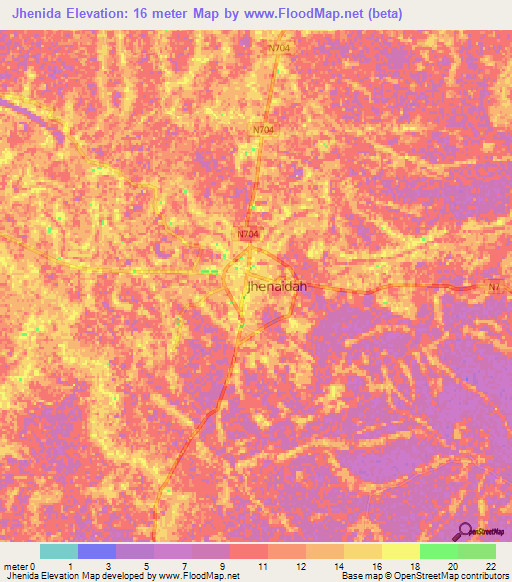 Jhenida,Bangladesh Elevation Map