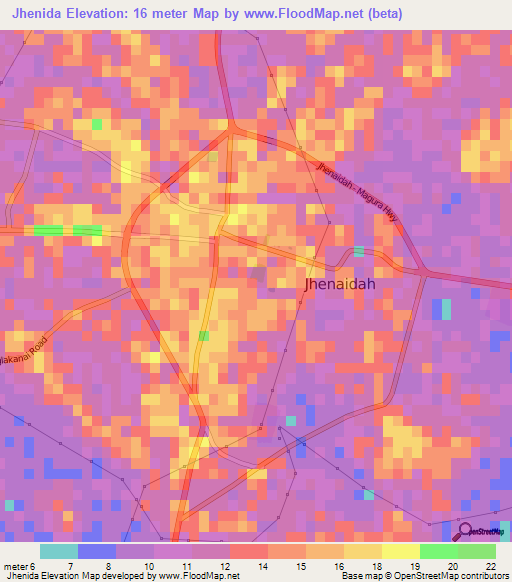 Jhenida,Bangladesh Elevation Map