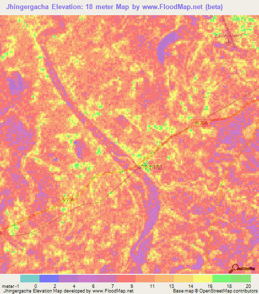 Jhingergacha,Bangladesh Elevation Map