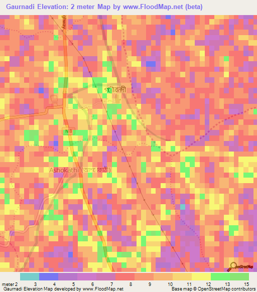 Gaurnadi,Bangladesh Elevation Map