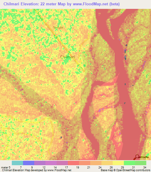 Chilmari,Bangladesh Elevation Map