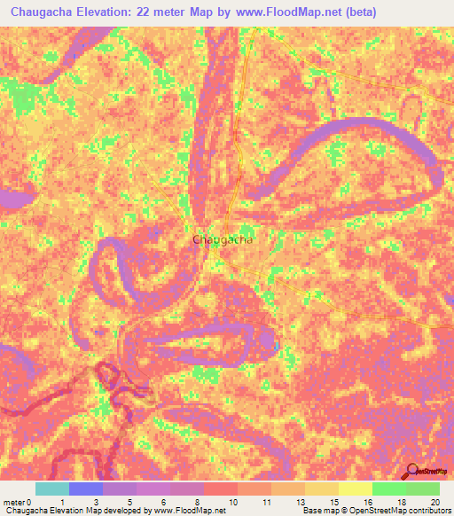 Chaugacha,Bangladesh Elevation Map