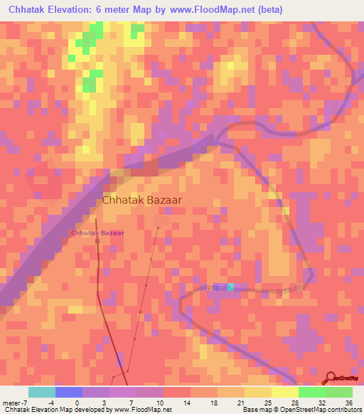 Chhatak,Bangladesh Elevation Map