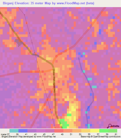 Birganj,Bangladesh Elevation Map