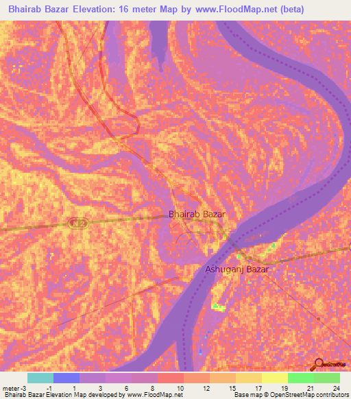 Bhairab Bazar,Bangladesh Elevation Map