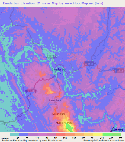 Bandarban,Bangladesh Elevation Map