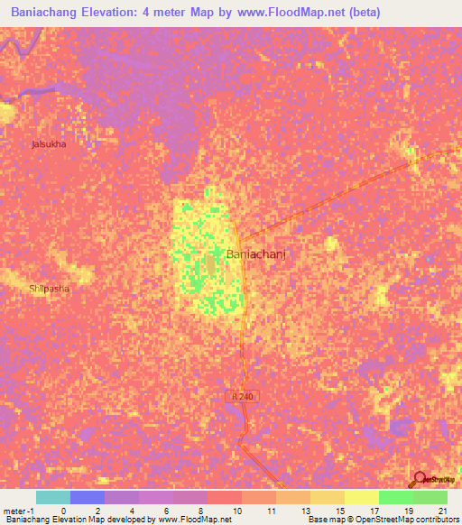 Baniachang,Bangladesh Elevation Map