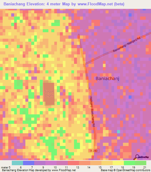 Baniachang,Bangladesh Elevation Map