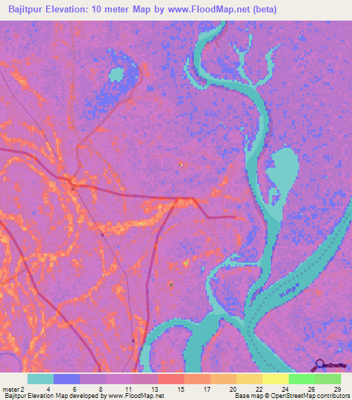 Bajitpur,Bangladesh Elevation Map