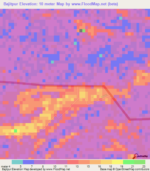 Bajitpur,Bangladesh Elevation Map