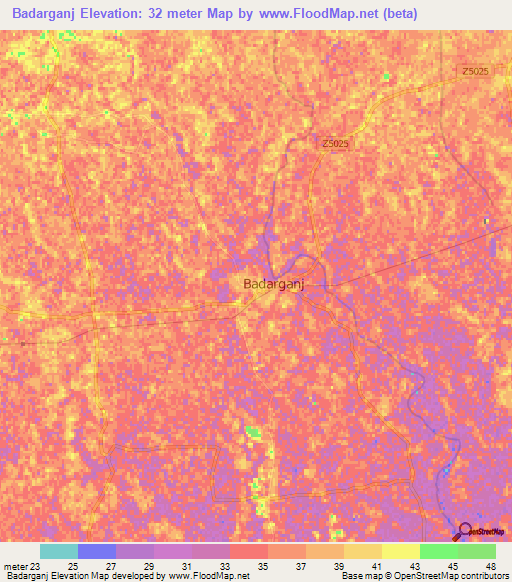 Badarganj,Bangladesh Elevation Map