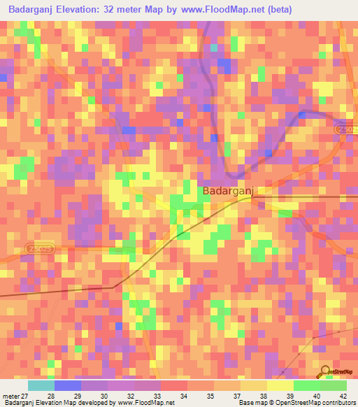 Badarganj,Bangladesh Elevation Map