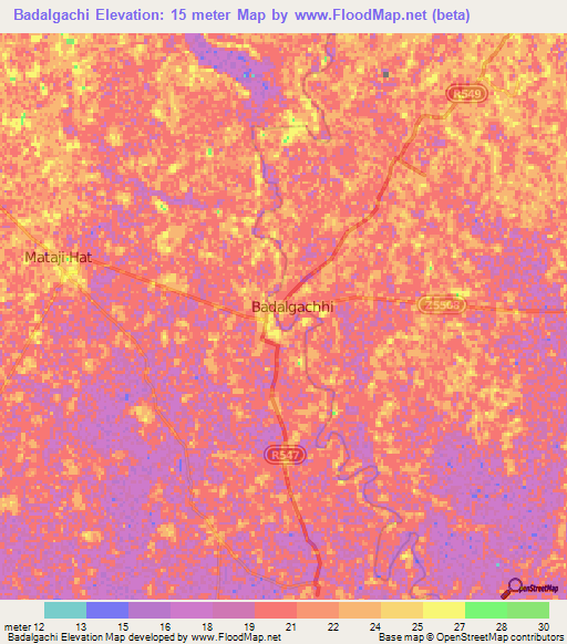 Badalgachi,Bangladesh Elevation Map