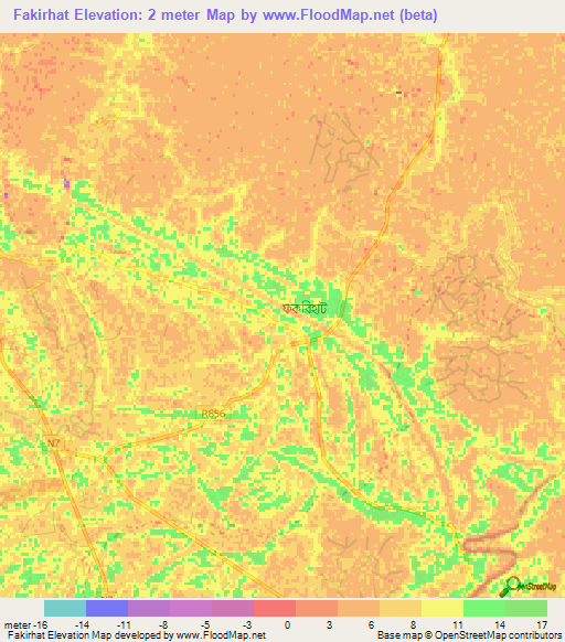 Fakirhat,Bangladesh Elevation Map