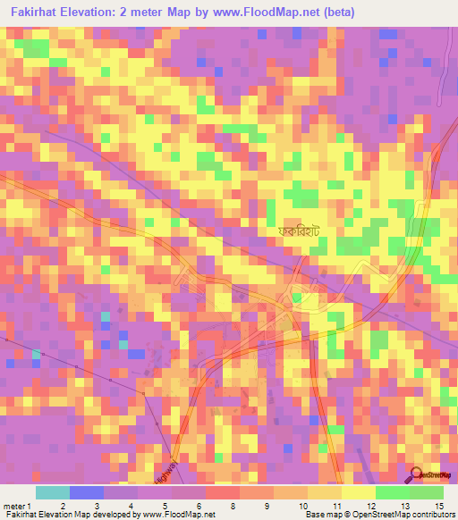 Fakirhat,Bangladesh Elevation Map